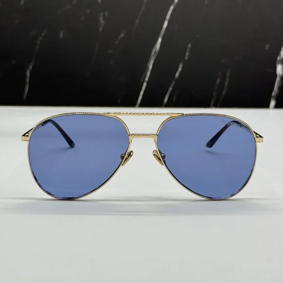 NEW VALENTINO VLS-172C GOLD BLUE AVIATOR SUNGLASSES VALENTINO display picture 3